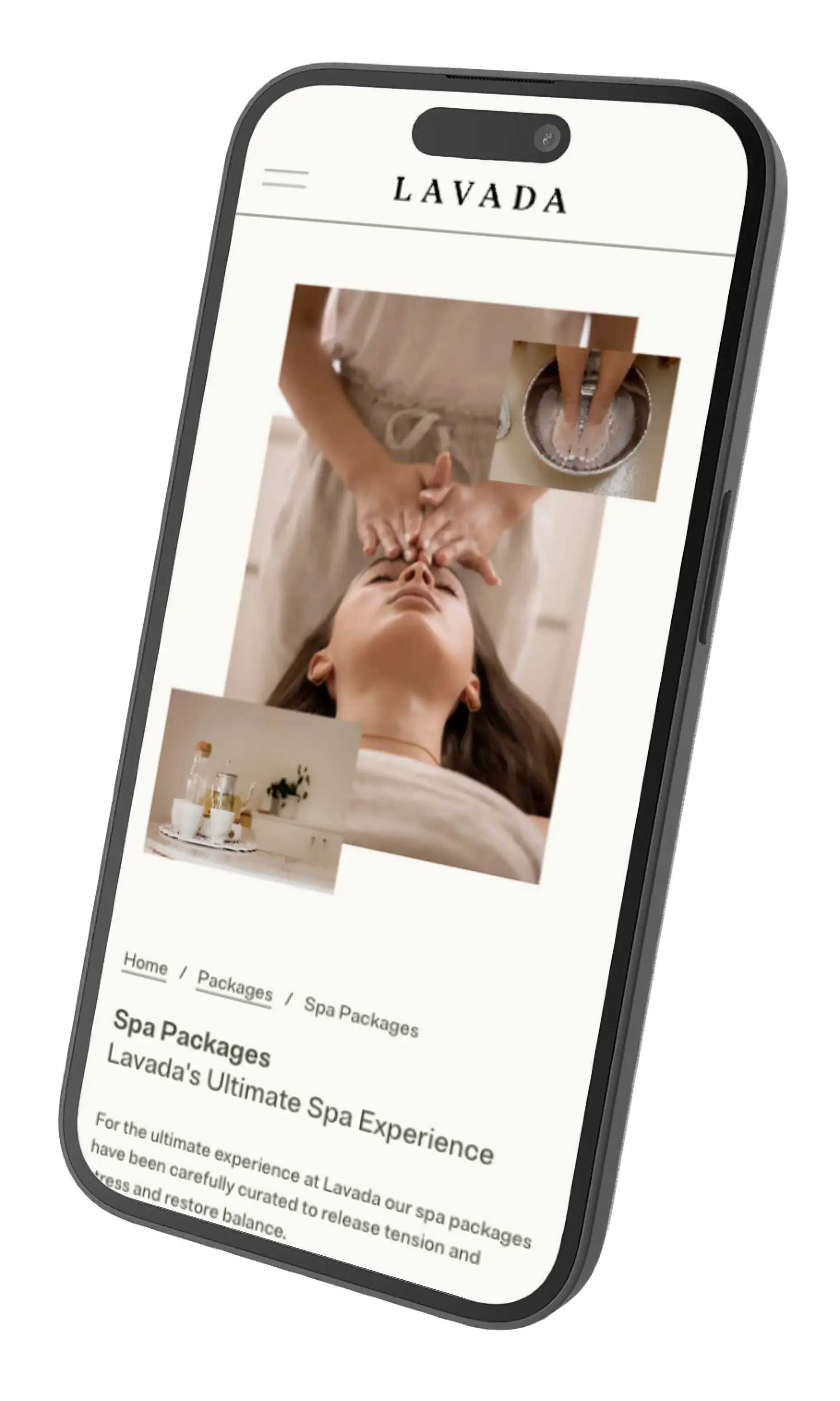 Apple iPhone 14 displaying Lavada day spa website